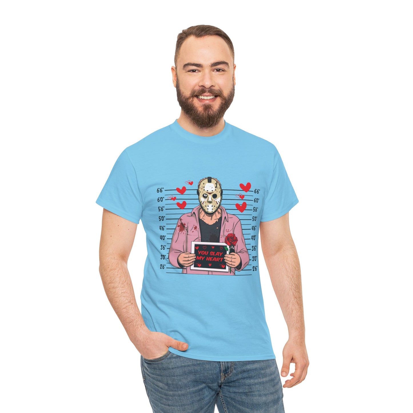 Jason Voorhees Mugshot T-Shirt - "You Slay My Heart" Cute Horror Valentine Tee