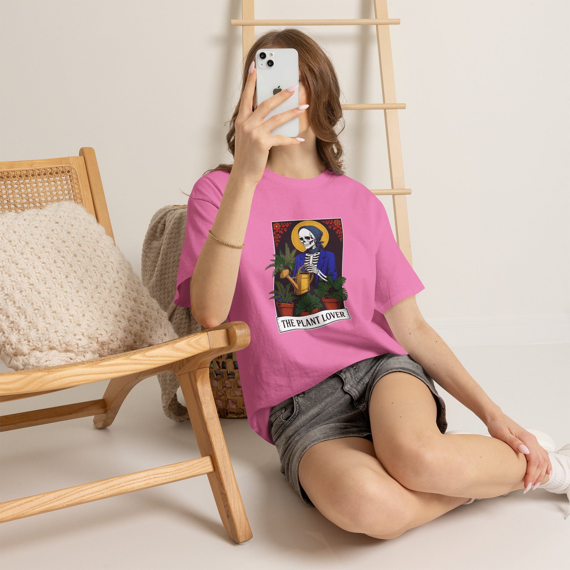Plant lover's T-shirt featuring tarot card design for plant enthusiasts, with a humorous and creative style.