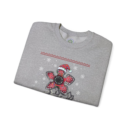 Stranger Christmas Crewneck Sweatshirt — Retro Holiday Stranger Things Demogorgon Design, Ugly Sweater