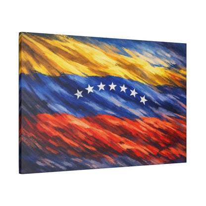 Venezuela before Chavez canvas print wall art featuring the Venezuelan flag, stretched satin decor, ideal for history enthusiasts.