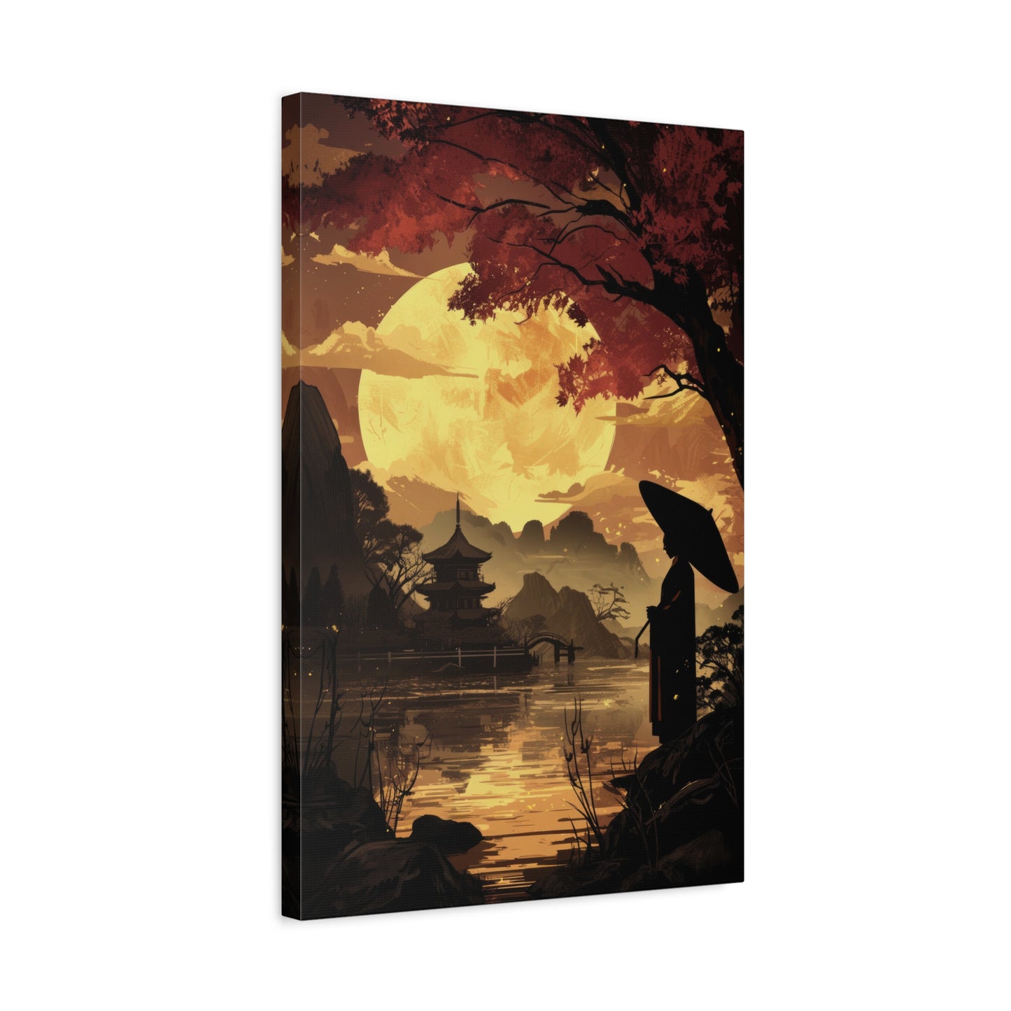 Canvas Print, Full Moon Medieval Japan Portrait, Home Decor