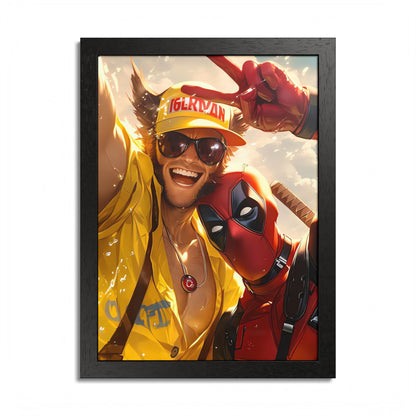 Framed Poster, Marvel Comics Art Style, Wolverine & Deadpool, Fun Wall Décor