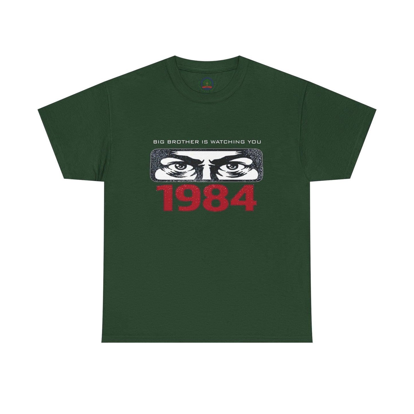 Black Big Brother Is Watching You T-Shirt featuring George Orwell's 1984 dystopian design, made by Printify.