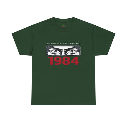 Black Big Brother Is Watching You T-Shirt featuring George Orwell's 1984 dystopian design, made by Printify.