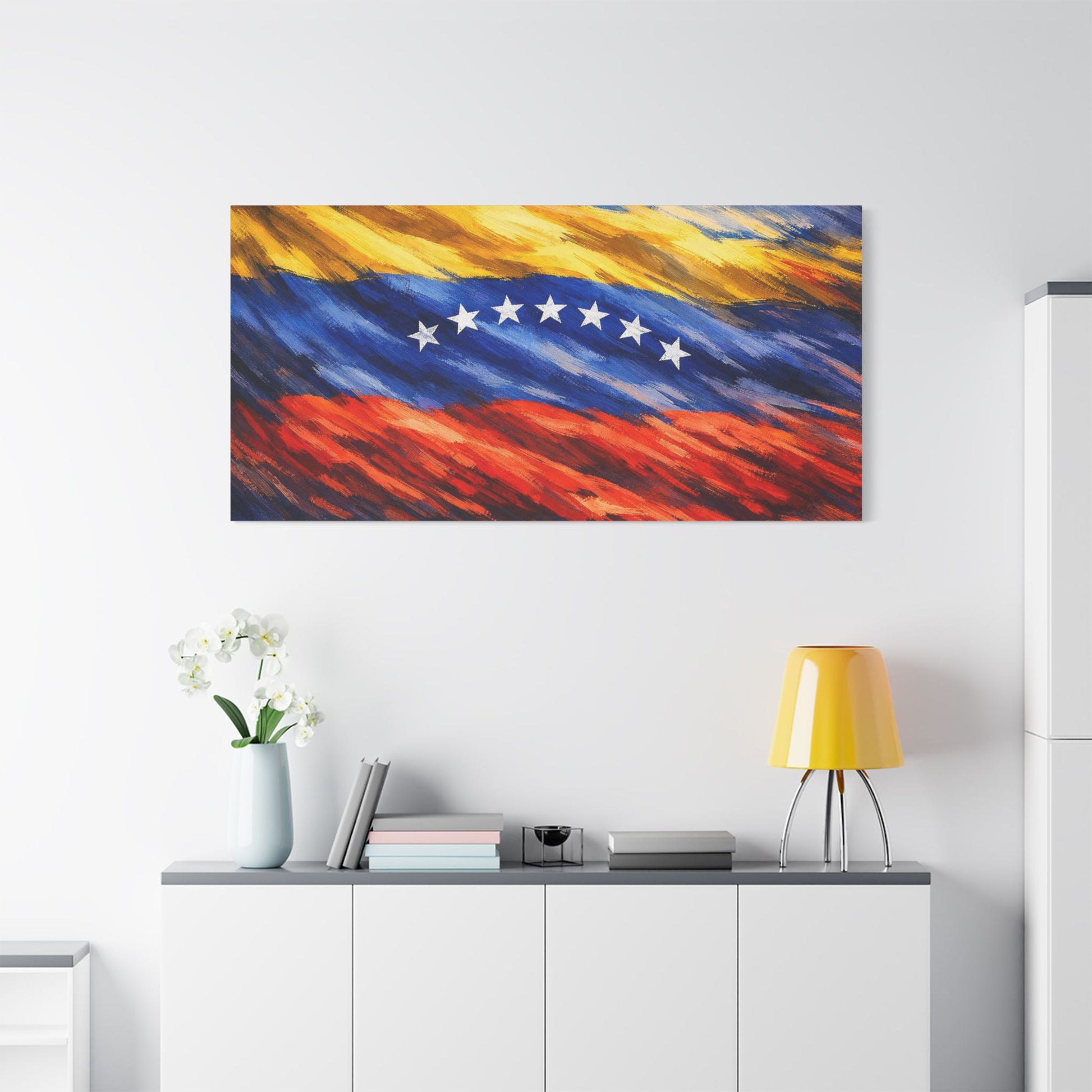 Venezuela before Chavez canvas print wall art featuring the Venezuelan flag, stretched satin art for home decor or history enthusiasts.