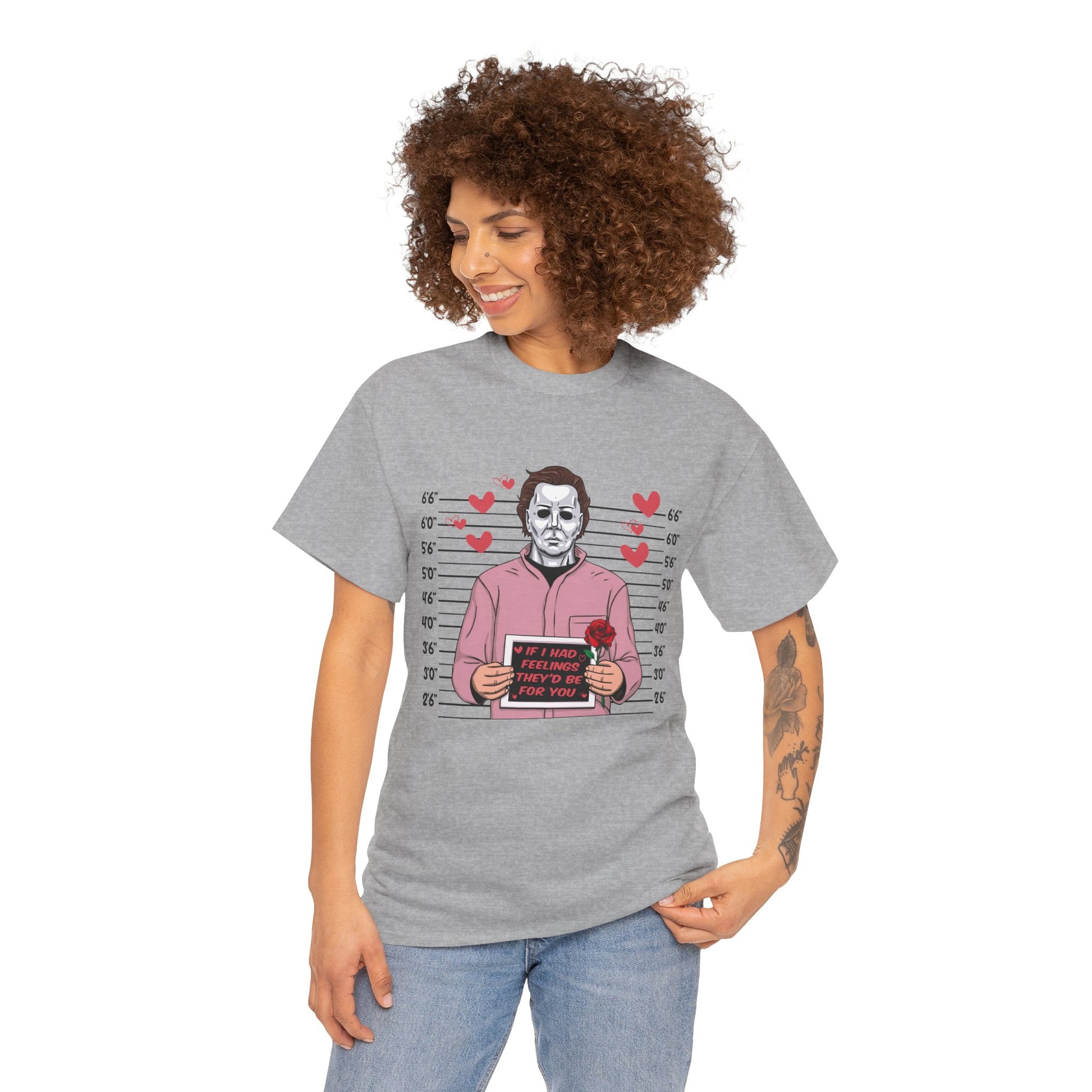 Michael Myers Mugshot T-Shirt — "If I Had Feelings They'd Be For You" Cute Horror Valentine Tee - Secondhand Readers