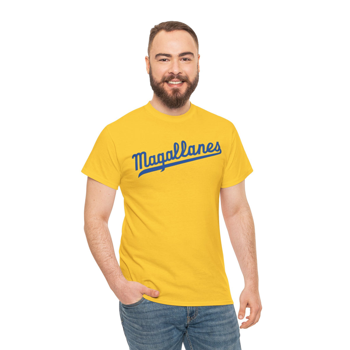 Venezuelan Baseball Fan T-Shirt featuring Navegantes del Magallanes logo, unisex softstyle cotton, front view.