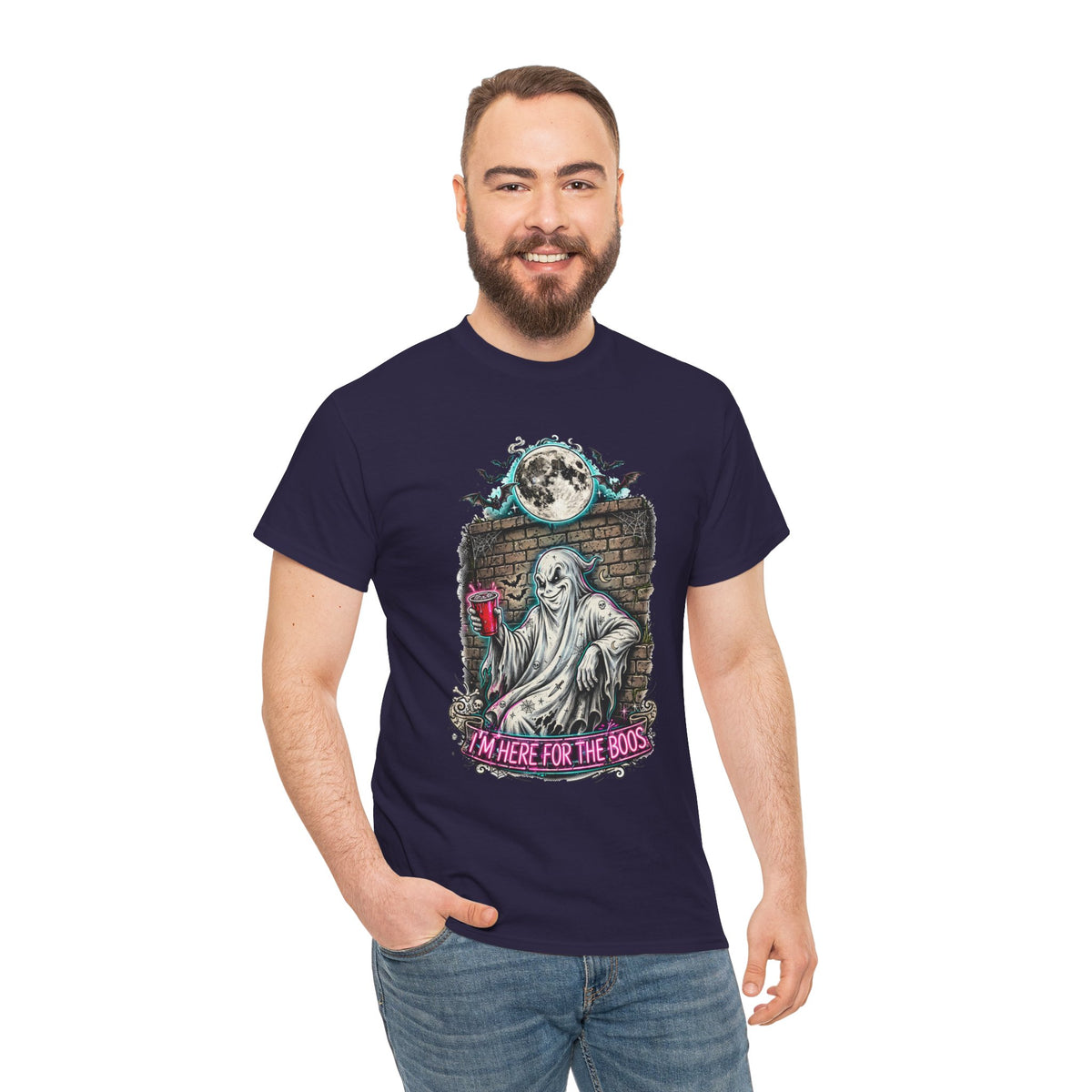 Funny Ghost Graphic Tee — "I'm Here for the Boos" Halloween T-Shirt