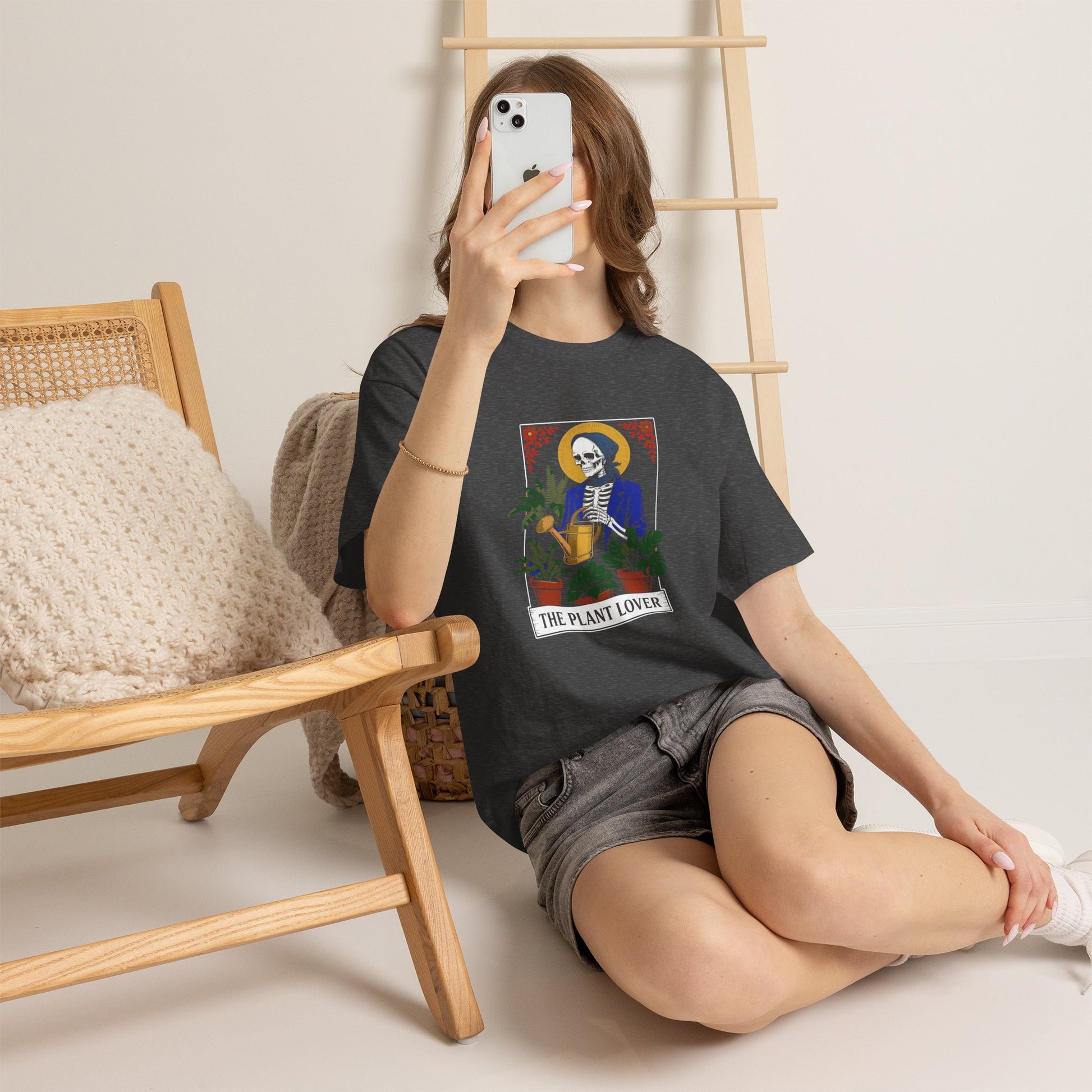 Plant lover T-shirt featuring tarot card design, casual fit, perfect for plant enthusiasts and fans of creative, humorous tees.
