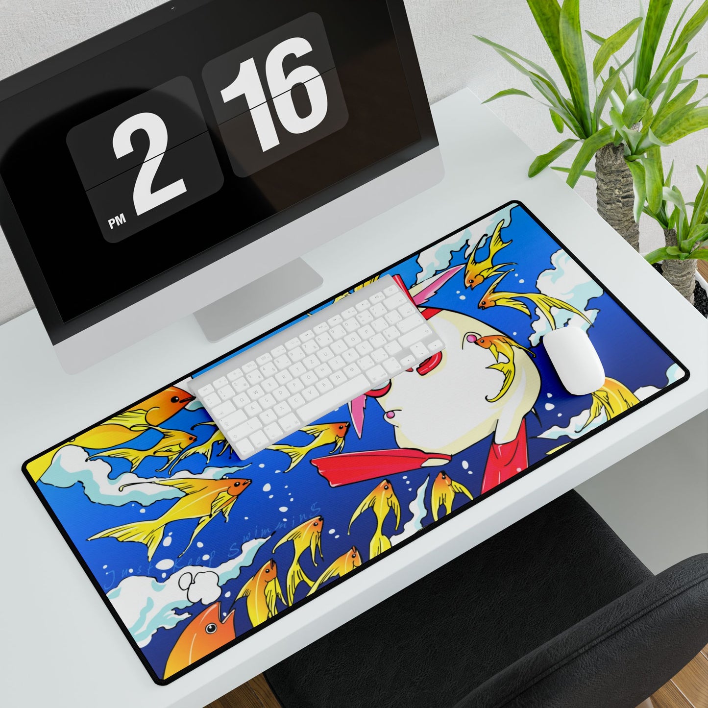 White Tsubasa Chronicle anime-inspired desk mat featuring Mokona Soel design, ideal for home decor and gaming setups.
