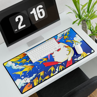 White Tsubasa Chronicle anime-inspired desk mat featuring Mokona Soel design, ideal for home decor and gaming setups.