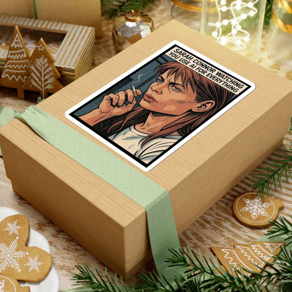 Sarah Connor Watching You Use AI Kiss-Cut Stickers | Cyberpunk Sarcastic Decal