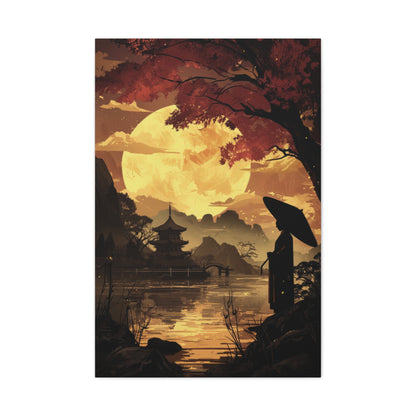 Canvas Print, Full Moon Medieval Japan Portrait, Home Decor