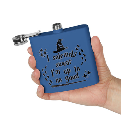 Stainless steel 6oz mug with "I Solemnly Swear I Am Up To No Good" print, ideal for Harry Potter fans.