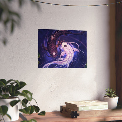 Yin Yang Koi Fish Matte Horizontal Poster | Avatar-Inspired Tui and La, Moon and Ocean Spirit