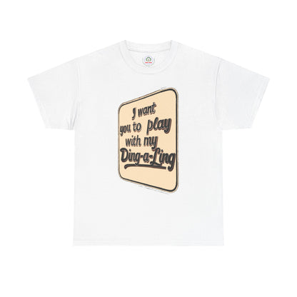 Retro Chuck Berry graphic T-shirt featuring humorous "I Want You to Play with My Ding-a-Ling" design, casual fit, Printify brand.