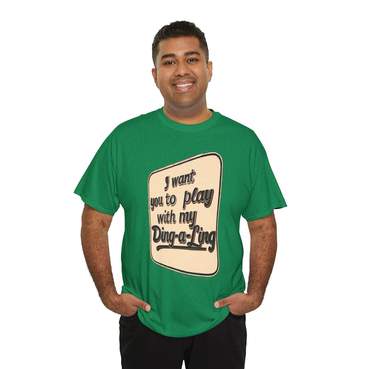 Retro graphic T-shirt by Printify featuring Chuck Berry's "I Want You to Play with My Ding-a-Ling" humorous design.
