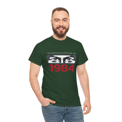 Black Big Brother Is Watching You 1984 T-Shirt featuring George Orwell dystopian design, ideal for political protest or casual wear.