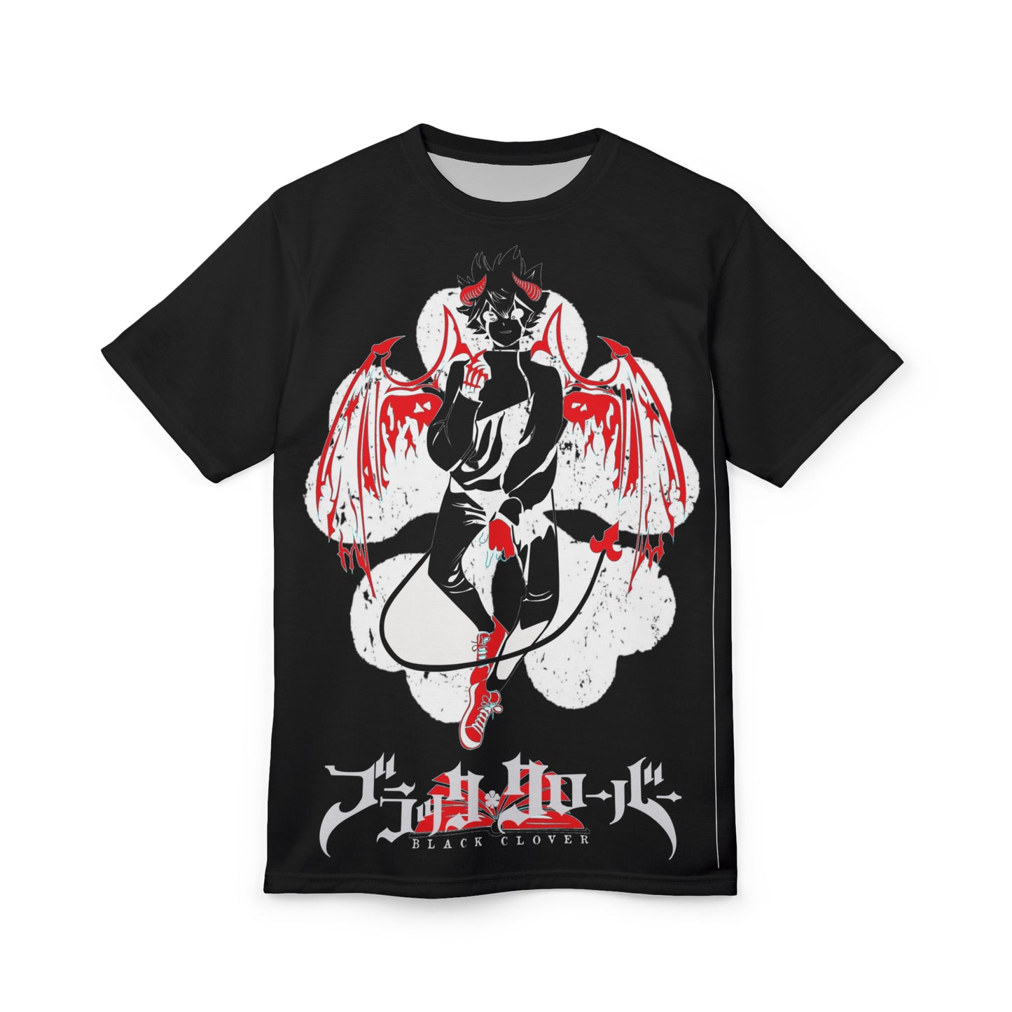 Black Clover Asta demon print unisex anime tee with all-over manga-inspired design, Japanese style shirt for anime fans