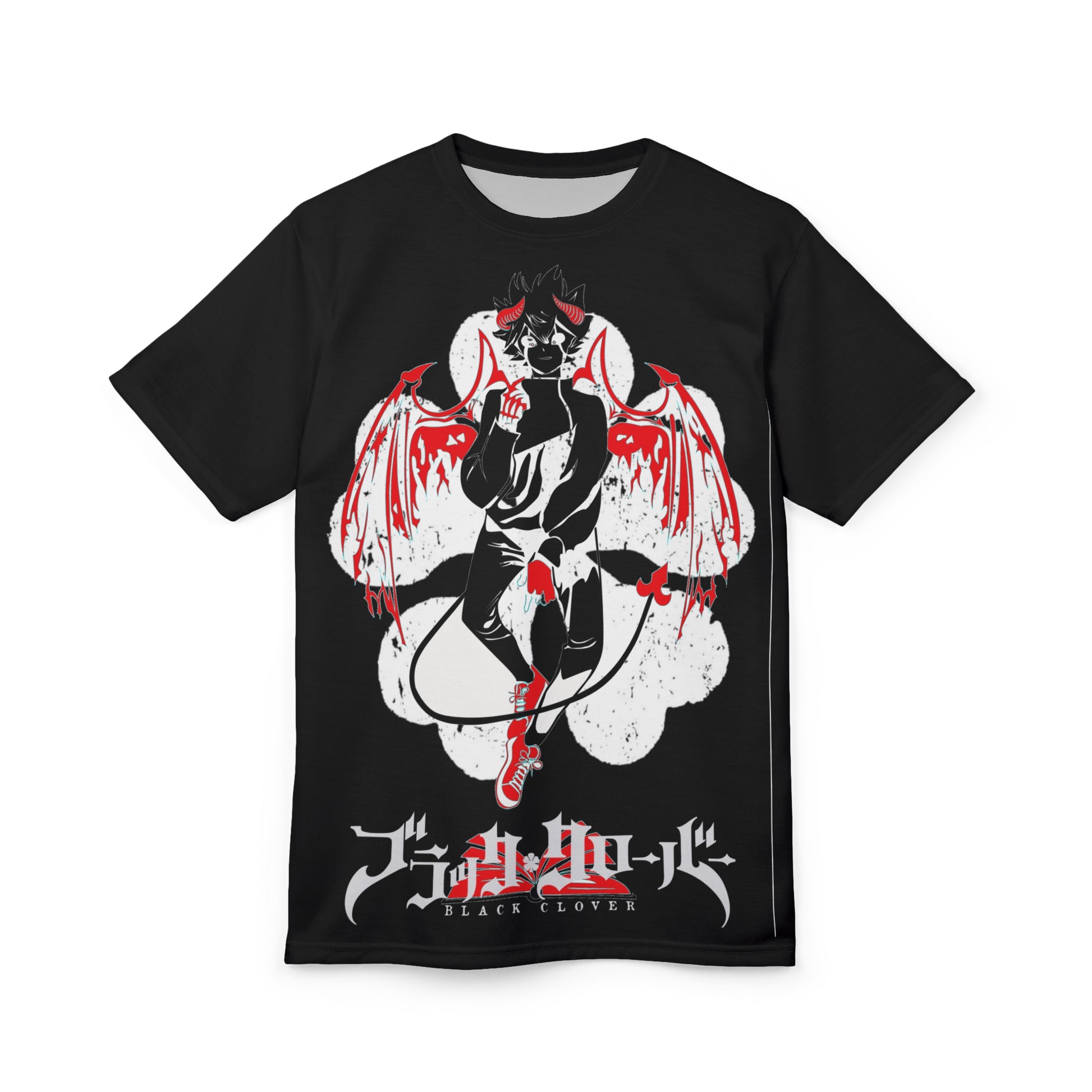 Black Clover Asta demon print unisex anime tee with all-over manga-inspired design, Japanese style shirt for anime fans