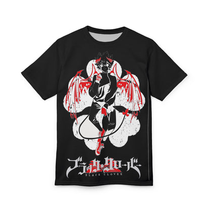 Black Clover Asta demon print unisex anime tee with all-over manga-inspired design, Japanese style shirt for anime fans