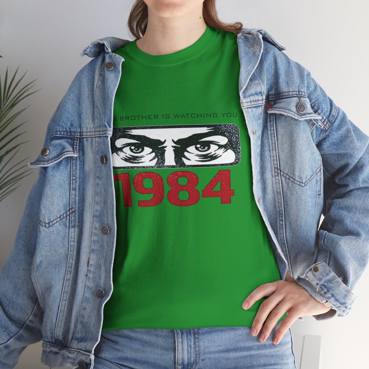 Black Big Brother Is Watching You 1984 T-Shirt by Printify featuring George Orwell dystopian design and political protest message.