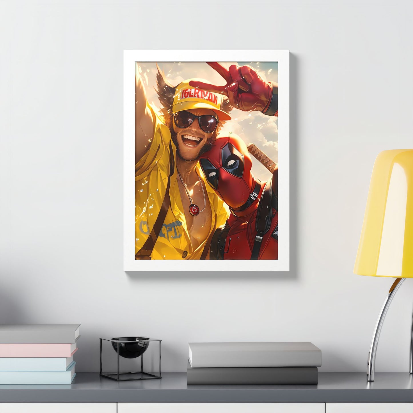 Framed Poster, Marvel Comics Art Style, Wolverine & Deadpool, Fun Wall Décor