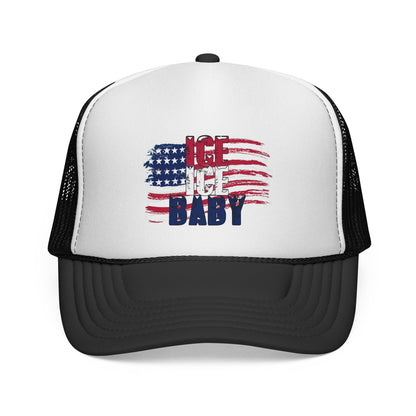 Patriotic Hat, Unisex Trucker Cap, Ice Ice Baby American Flag, America First, Red White and Blue, USA - Secondhand Readers