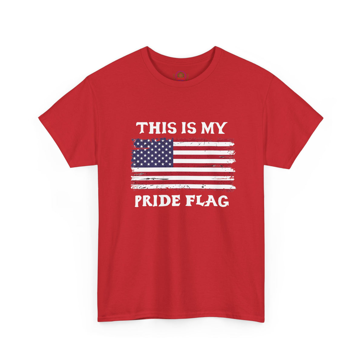 Unisex patriotic T-shirt by Printify featuring a distressed American flag with the text "This Is My Pride Flag" graphic.