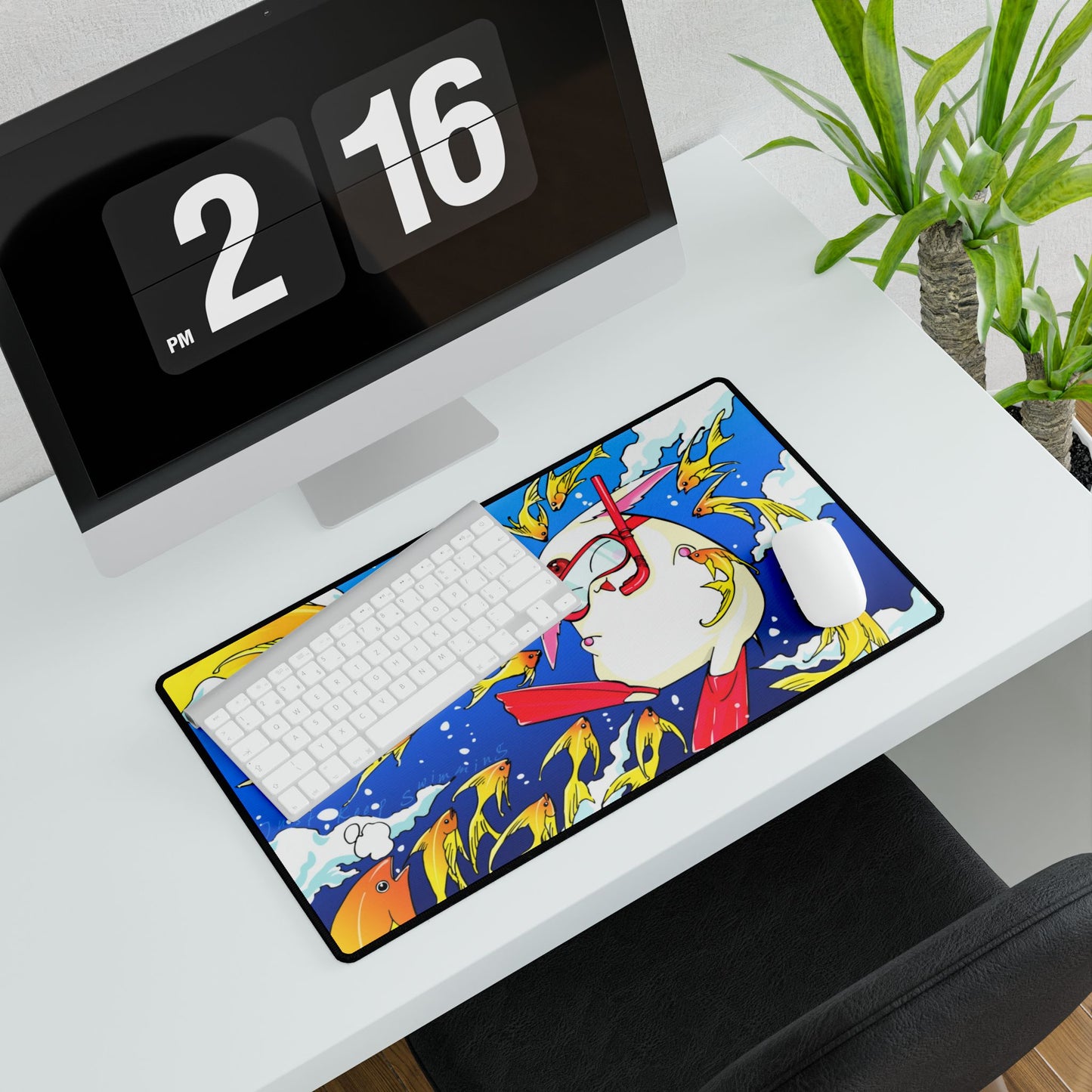 Anime-inspired Tsubasa Chronicle desk mat featuring Mokona Soel design, white background, ideal for home decor and gaming spaces.