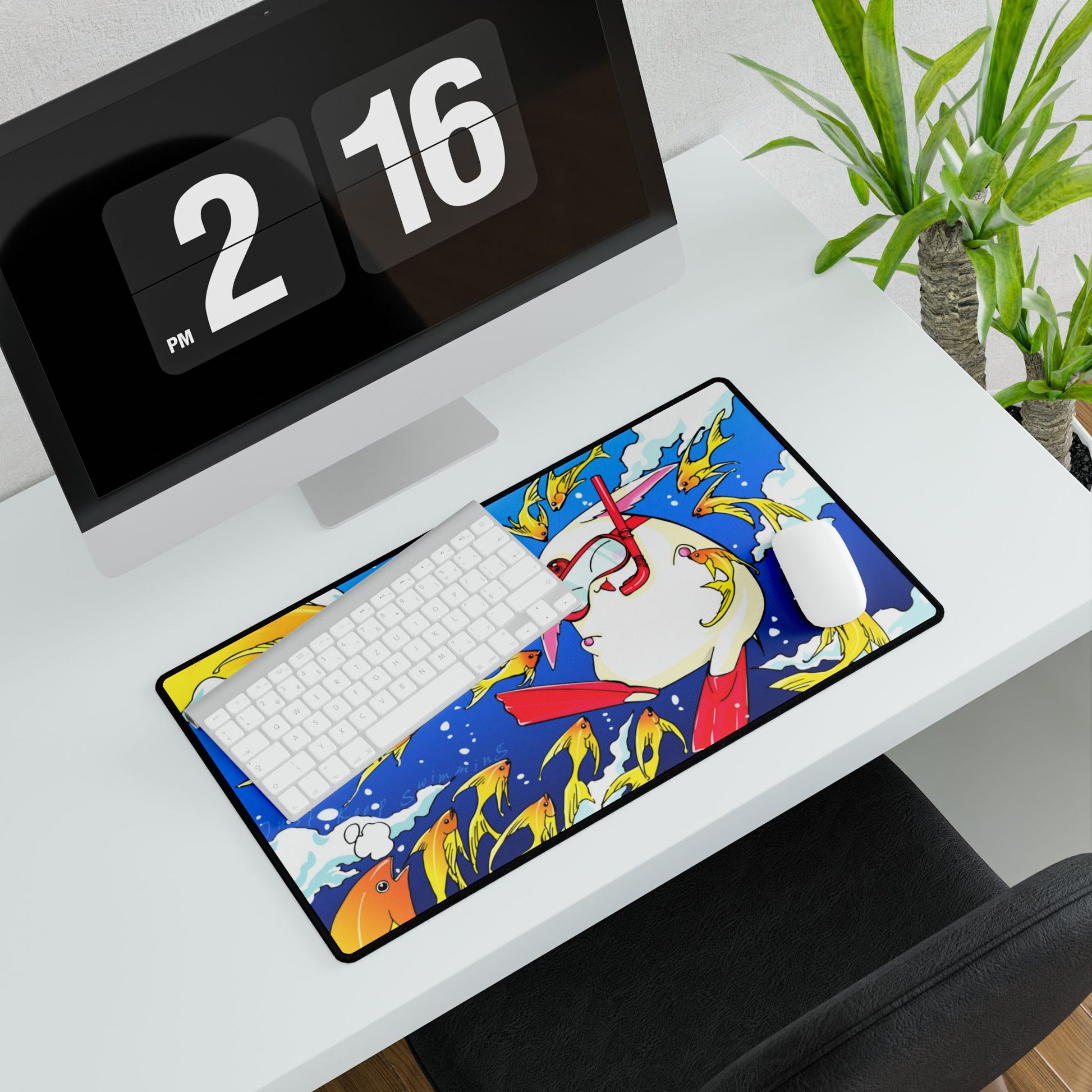 Anime-inspired Tsubasa Chronicle desk mat featuring Mokona Soel design, white background, ideal for home decor and gaming spaces.