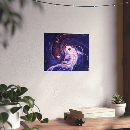 Yin Yang Koi Fish Matte Horizontal Poster | Avatar-Inspired Tui and La, Moon and Ocean Spirit