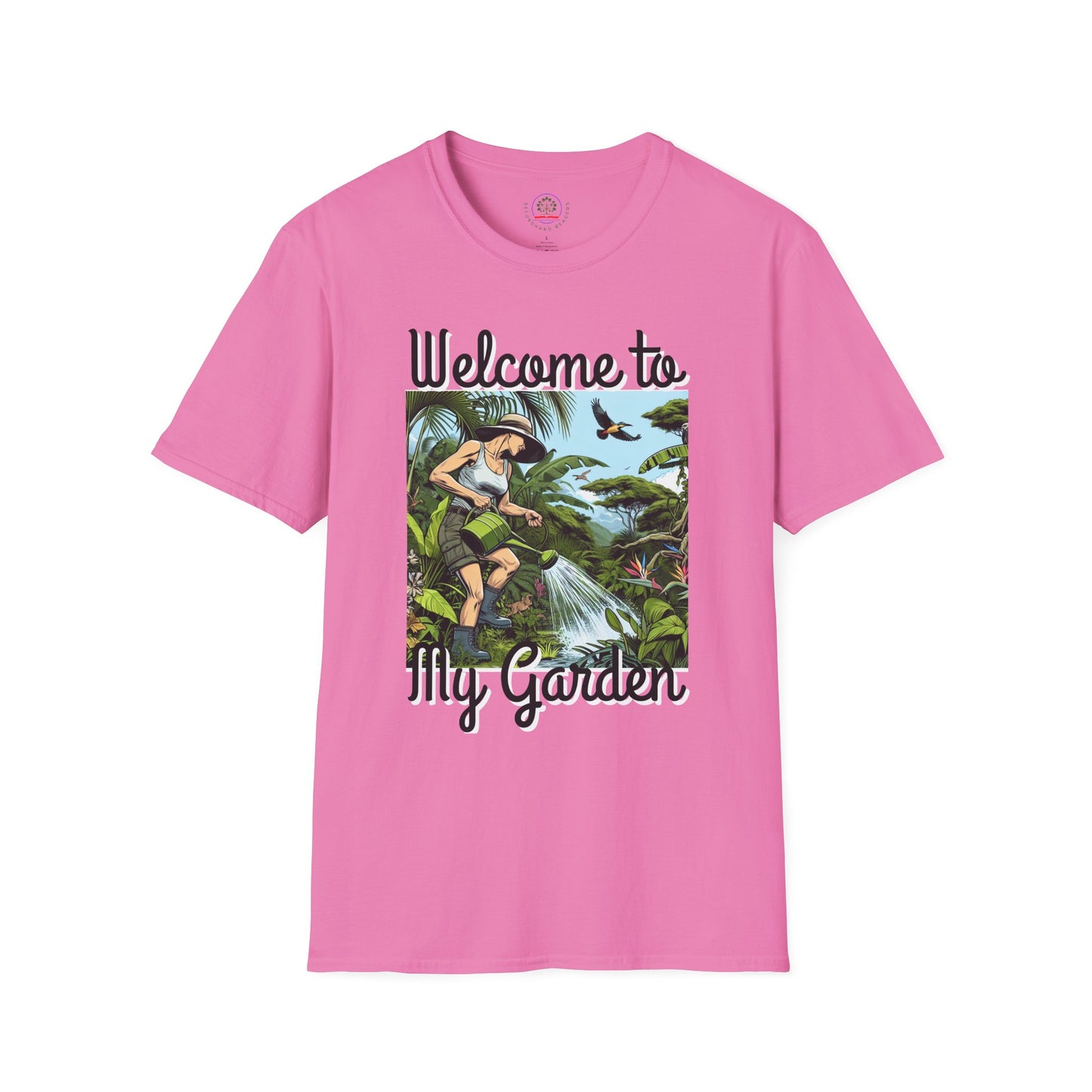 Welcome to My Garden Unisex T-Shirt - Funny Woman Watering Jungle Tee, Plant