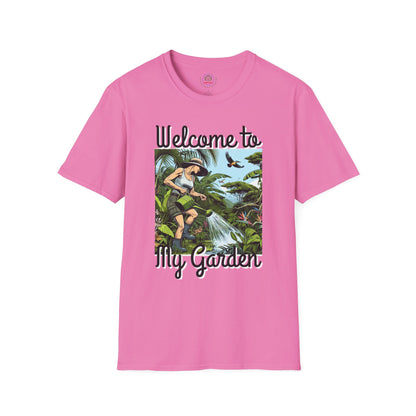 Welcome to My Garden Unisex T-Shirt - Funny Woman Watering Jungle Tee, Plant