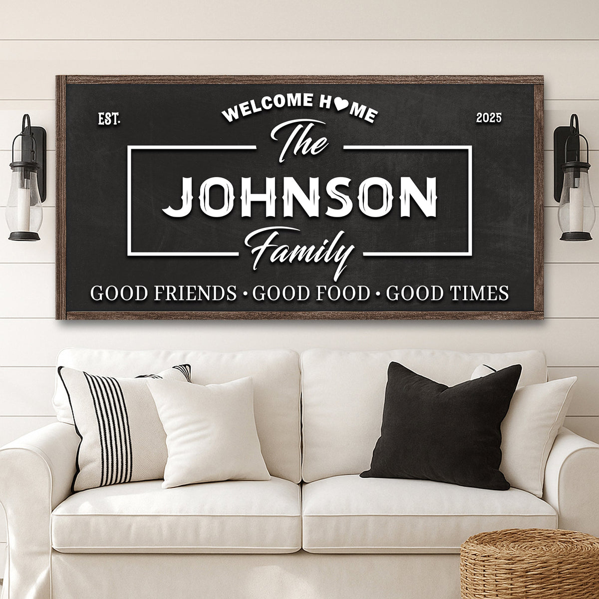 Welcome Home wall sign on canvas by Tailored Canvases, featuring a stylish design with welcoming text.