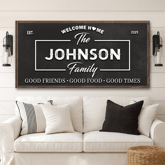Welcome Home wall sign on canvas by Tailored Canvases, featuring a stylish design with welcoming text.