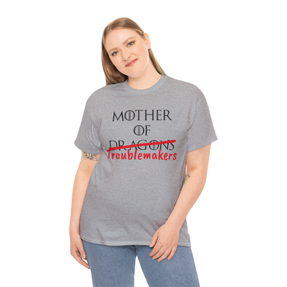 Mother of Dragons T-Shirt by Printify featuring a fiery dragon design, inspired by Song of Fire & Ice, customizable for Mother's Day.
