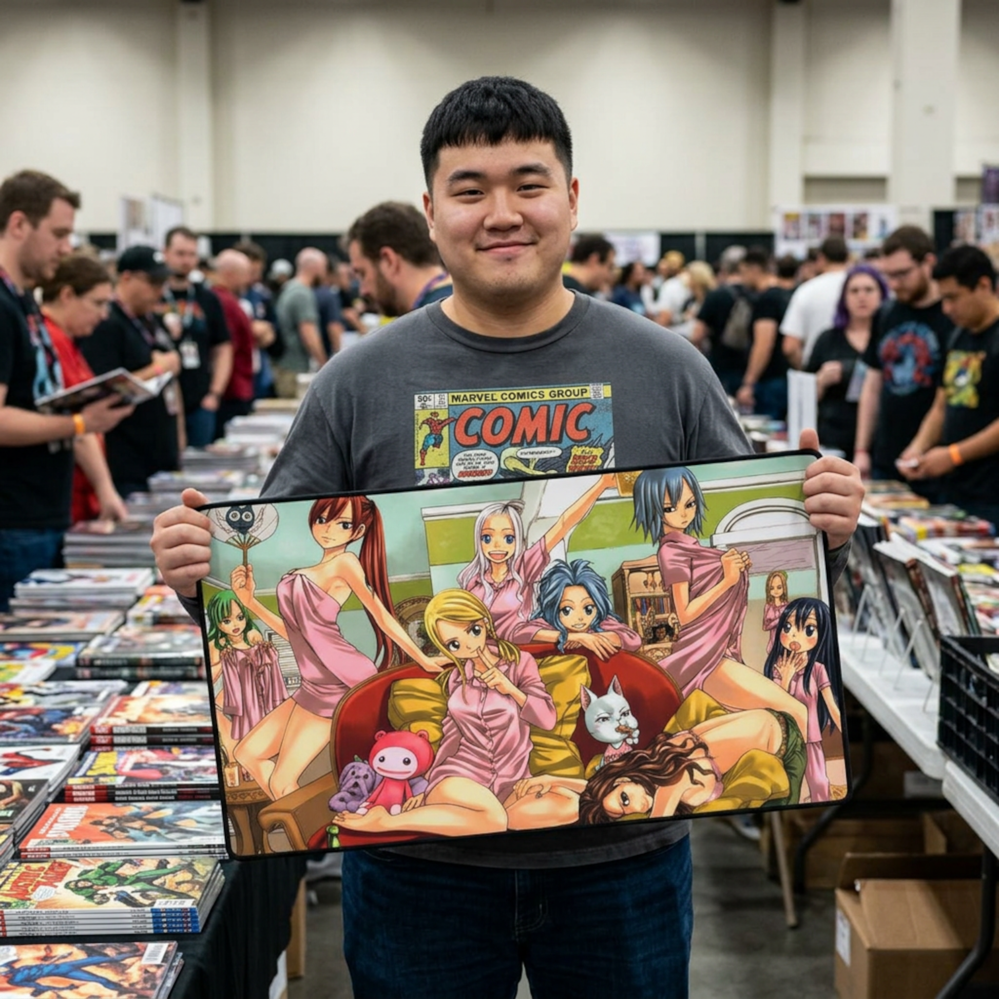 Anime-inspired Fairy Tail desk mat featuring fairy girls, ideal for home decor, MTG, and TCG gaming setups.