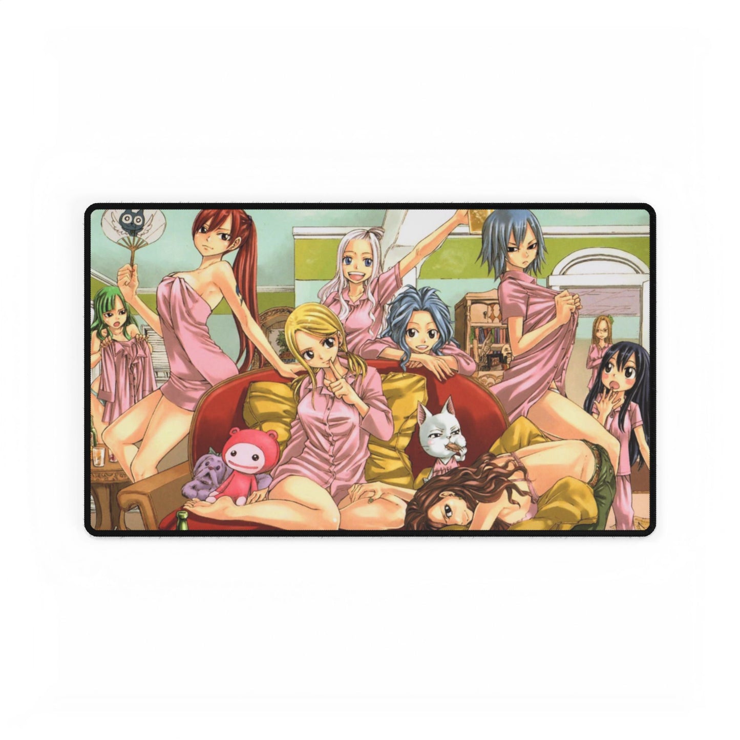 Anime inspired Fairy Tail desk mat featuring Fairy Hills characters, ideal for home decor and gaming setups.