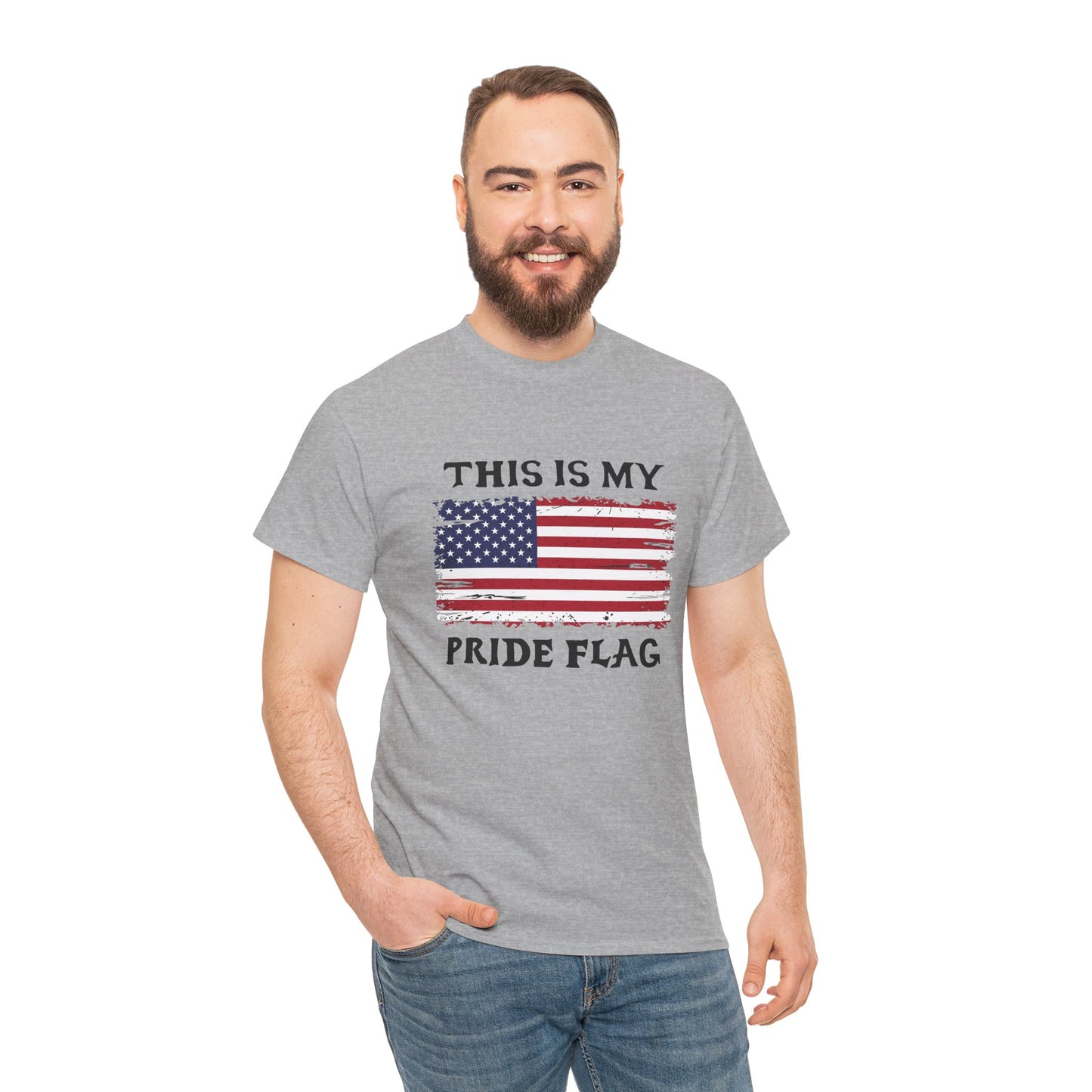 Patriotic T-Shirt — "This Is My Pride Flag" Distressed American Flag Tee