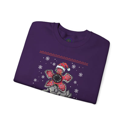 Stranger Christmas Crewneck Sweatshirt — Retro Holiday Stranger Things Demogorgon Design, Ugly Sweater