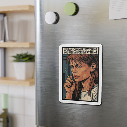 Sarah Connor AI die-cut magnet featuring a cyberpunk retro design, perfect for home decor or refrigerator decoration.