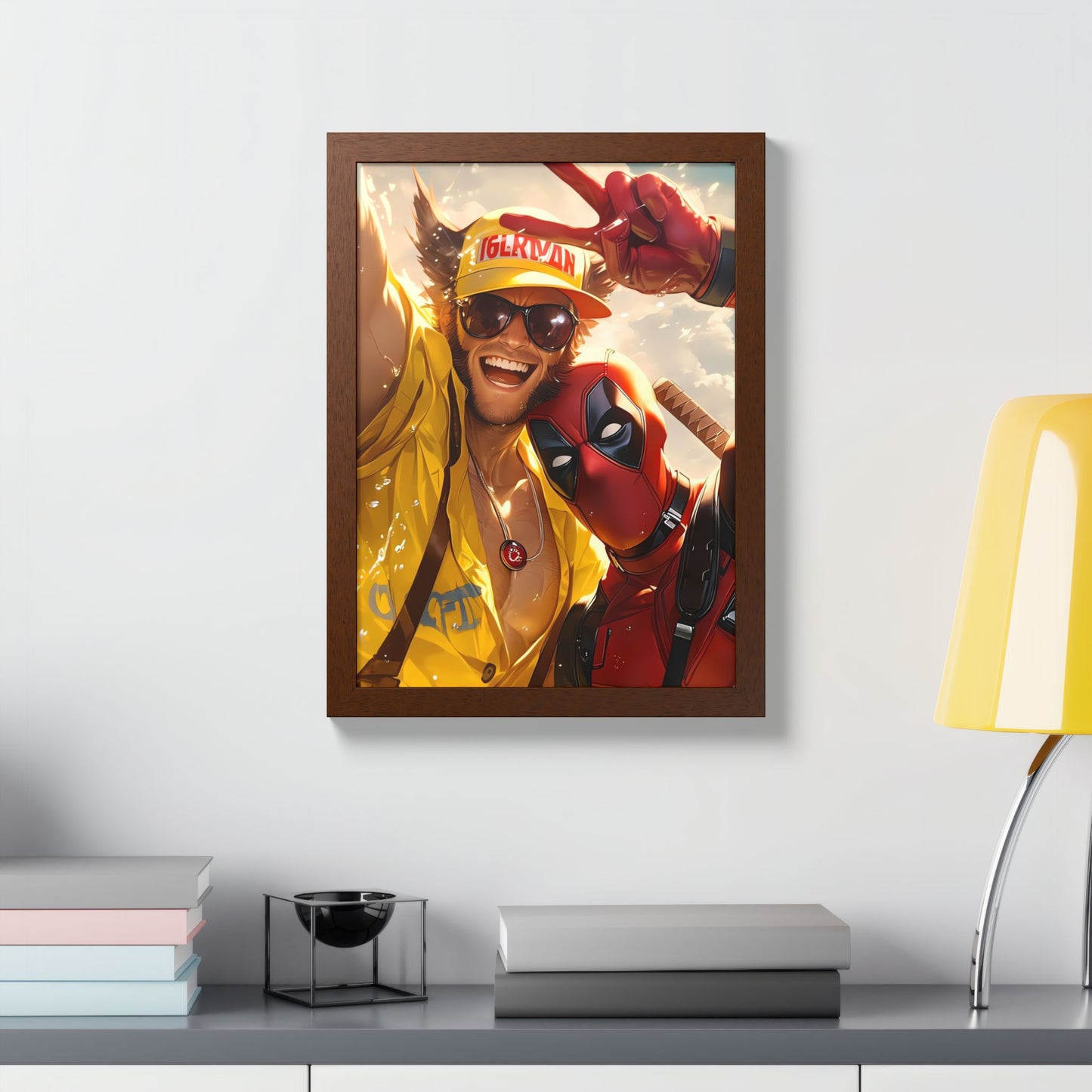 Framed Poster, Marvel Comics Art Style, Wolverine & Deadpool, Fun Wall Décor