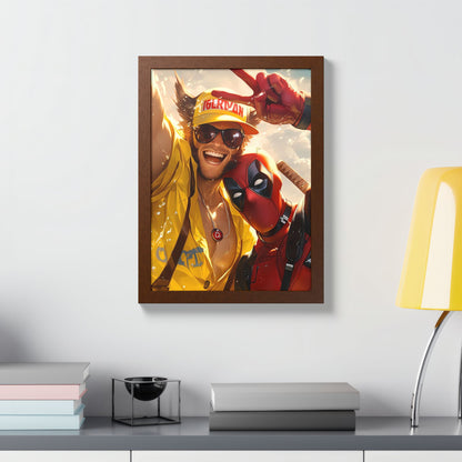 Framed Poster, Marvel Comics Art Style, Wolverine & Deadpool, Fun Wall Décor