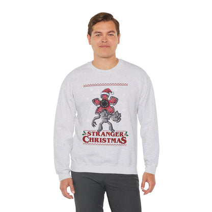 Stranger Christmas Crewneck Sweatshirt — Retro Holiday Stranger Things Demogorgon Design, Ugly Sweater