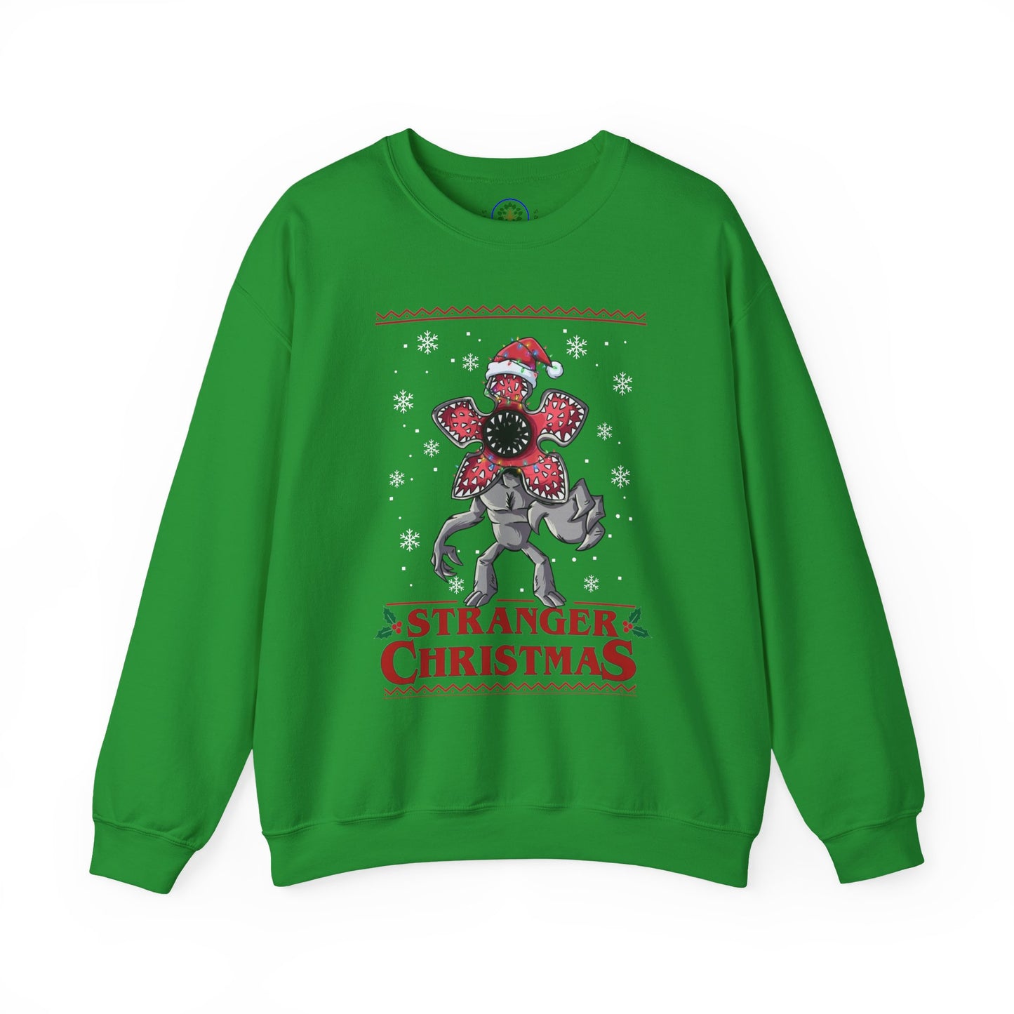 Stranger Christmas Crewneck Sweatshirt — Retro Holiday Stranger Things Demogorgon Design, Ugly Sweater