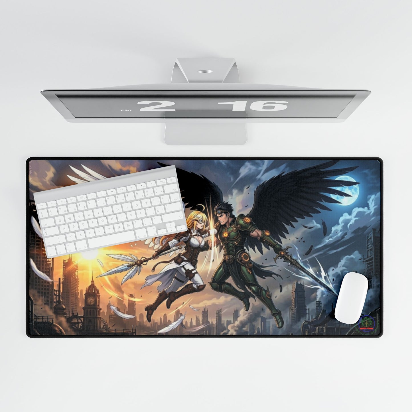 Clash of Angels anime-themed playmat desk mat featuring vibrant artwork, oversized mousepad for gaming and home decor.