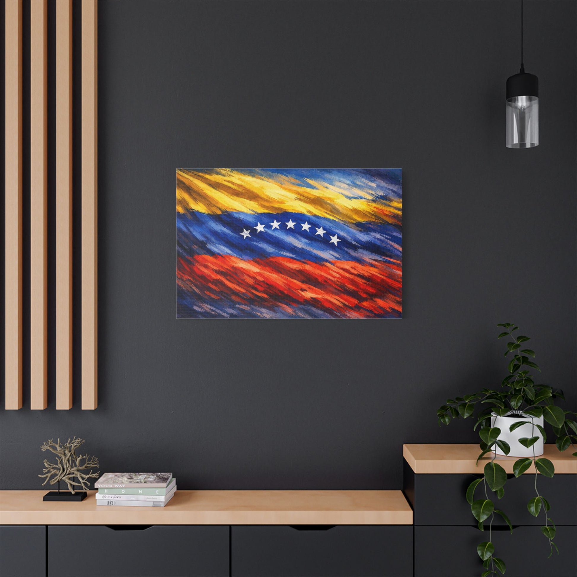 Venezuela before Chavez canvas print wall art featuring Venezuelan flag, satin-stretched home decor for history enthusiasts.
