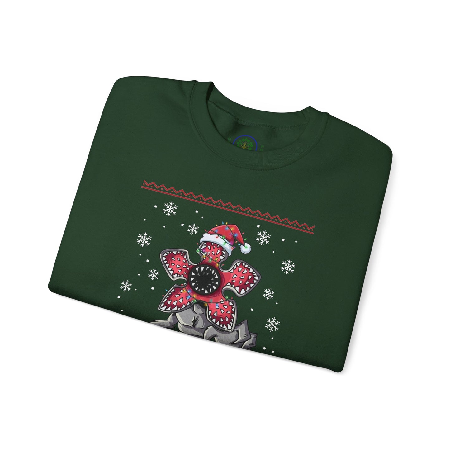 Stranger Christmas Crewneck Sweatshirt — Retro Holiday Stranger Things Demogorgon Design, Ugly Sweater
