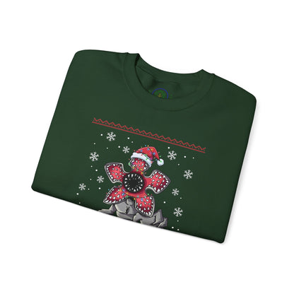 Stranger Christmas Crewneck Sweatshirt — Retro Holiday Stranger Things Demogorgon Design, Ugly Sweater